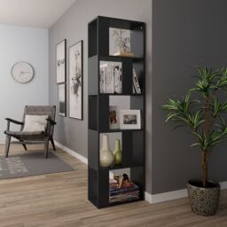 Berkfield Home Book Cabinet/Room Divider Black 45x24x159 cm Engineered Wood - Size: 45 x 24 x 159 cm - thumbnail 4