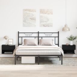Berkfield Home Wall-Mounted Bedside Cabinets (Set of 2) - Black Oak Engineered Wood - thumbnail 1