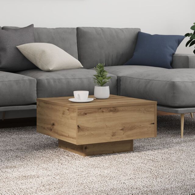 Berkfield Home Coffee Table with LED Lights Artisan Oak 55x55x31 cm in Brown - Size: 55 x 55 x 31 cm - image 1