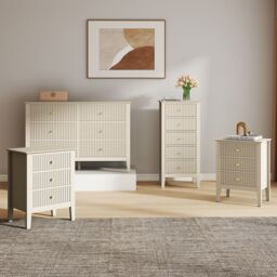 Melody Maison 6 Drawer Chest Of Drawers, Tall 5 Drawer Bedside Table & Pair Of 3 Drawer Bedside Tables - Hales Taupe Range in Beige - thumbnail 2