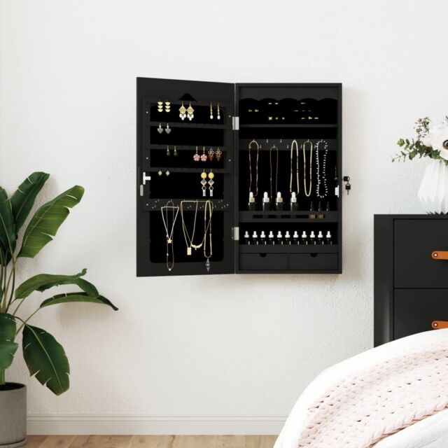 Berkfield Home Mirror Jewellery Cabinet Wall Mounted Black 37.5x10x67 cm - image 1