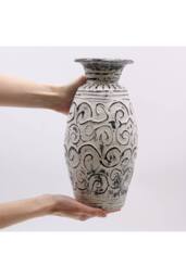 KDMD Lombok Handmade Ceramic Vase - Swirl Pattern, Cream, 3.5cm Neck in Cream - thumbnail 4
