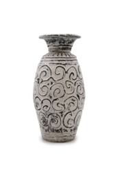 KDMD Lombok Handmade Ceramic Vase - Swirl Pattern, Cream, 3.5cm Neck in Cream