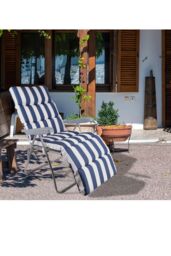 Groundlevel Garden Recliner Chair with Striped Cushion in Blue - thumbnail 4