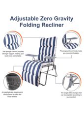 Groundlevel Garden Recliner Chair with Striped Cushion in Blue - thumbnail 2