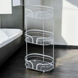 Showerdrape Dante Modern 3-Tier Floor Caddy - Bathroom Storage in White, Grey, Pink, Chrome, Black, Sage Green in White - thumbnail 1