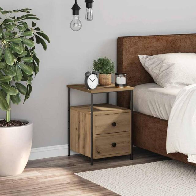 Berkfield Home Modern Bedside Cabinet Artisan Oak 34x35.5x50 cm Engineered Wood in Brown - image 1