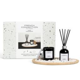 French Connection Black Pomegranate Home Fragrance Gift Set, Scented Candle & Reed Diffuser with Wooden Plate & Pebbles - Size: Large - thumbnail 1