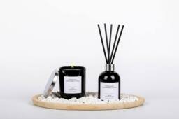 French Connection Black Pomegranate Home Fragrance Gift Set, Scented Candle & Reed Diffuser with Wooden Plate & Pebbles - Size: Large - thumbnail 3