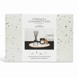 French Connection Black Pomegranate Home Fragrance Gift Set, Scented Candle & Reed Diffuser with Wooden Plate & Pebbles - Size: Large - thumbnail 4