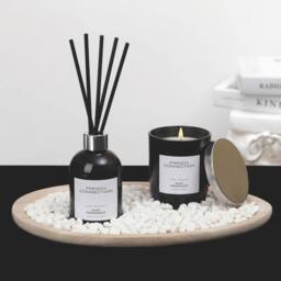 French Connection Black Pomegranate Home Fragrance Gift Set, Scented Candle & Reed Diffuser with Wooden Plate & Pebbles - Size: Large - thumbnail 2