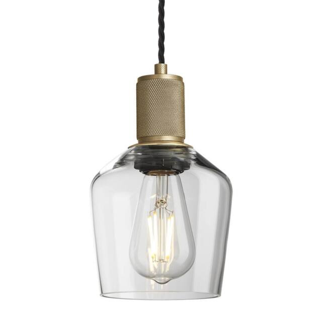 Industville Knurled Glass Schoolhouse Pendant - 5.5 Inch - Clear in Metallic Gold - Size: Medium - image 1