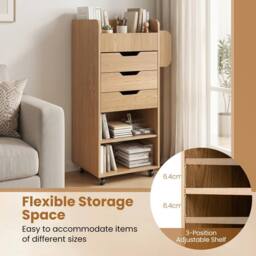 VOGREX Natural Rolling Storage Cart 3 Drawers 2 Dowel Rods - thumbnail 4
