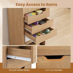 VOGREX Natural Rolling Storage Cart 3 Drawers 2 Dowel Rods - thumbnail 5