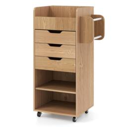 VOGREX Natural Rolling Storage Cart 3 Drawers 2 Dowel Rods - thumbnail 1