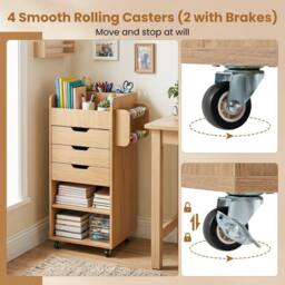 VOGREX Natural Rolling Storage Cart 3 Drawers 2 Dowel Rods - thumbnail 3