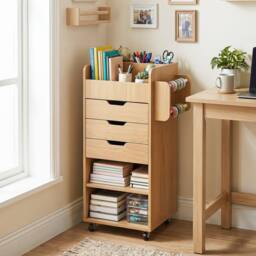 VOGREX Natural Rolling Storage Cart 3 Drawers 2 Dowel Rods - thumbnail 7