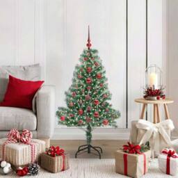 Berkfield Home Artificial Christmas Tree Snow Flocked with LED Light 120 cm in Green - thumbnail 1
