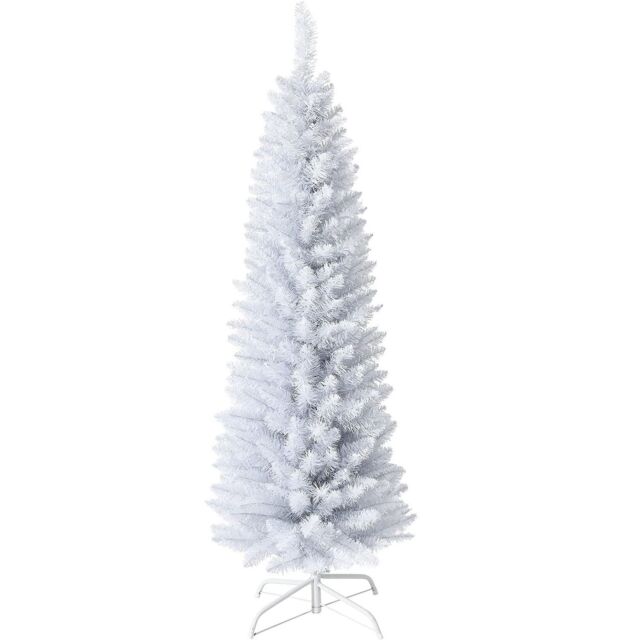 AKA 4ft White Wrapped Slim Pencil Artificial christmas tree with stand - Size: 120 cm