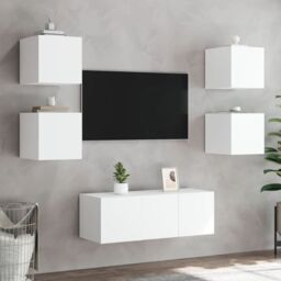 Berkfield Home TV Wall Cabinets with LED Lights 2 pcs White 30.5x35x30 cm - thumbnail 5