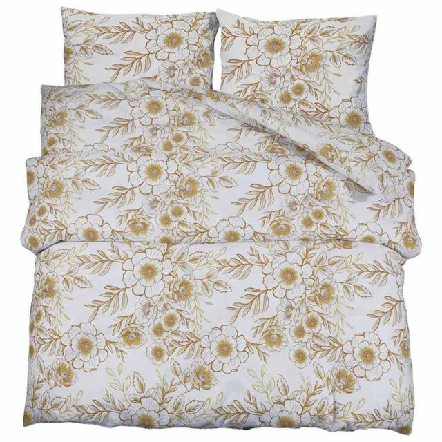 Berkfield Home Duvet Cover Set White & Brown 140x200 cm Cotton - image 1