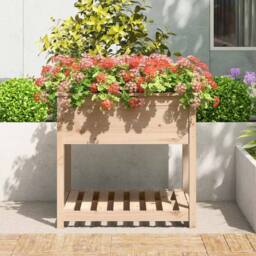 Berkfield Home Planter with Shelf 82.5x82.5x81 cm Solid Wood Pine in Light Tan - thumbnail 1