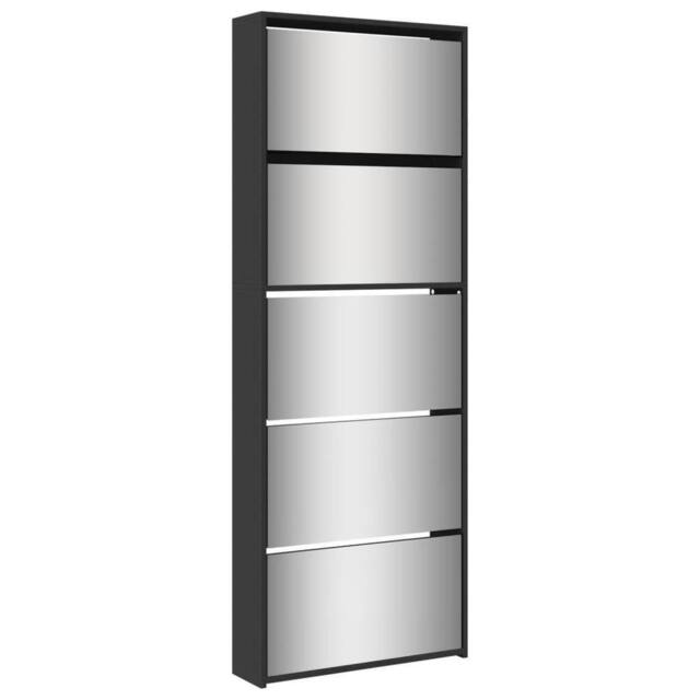 Berkfield Home Shoe Cabinet with Mirror 5-Layer Black 63x17x169.5 cm - image 1
