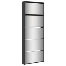 Berkfield Home Shoe Cabinet with Mirror 5-Layer Black 63x17x169.5 cm - thumbnail 1