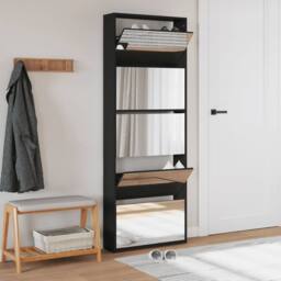 Berkfield Home Shoe Cabinet with Mirror 5-Layer Black 63x17x169.5 cm - thumbnail 3