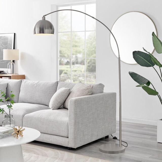 FurnitureboxUK Holden Energy Efficient Metal Floor Arc Standing Lamp Light With Marble Base (Including Bulb) in Silver - image 1