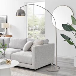 FurnitureboxUK Holden Energy Efficient Metal Floor Arc Standing Lamp Light With Marble Base (Including Bulb) in Silver