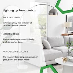 FurnitureboxUK Holden Energy Efficient Metal Floor Arc Standing Lamp Light With Marble Base (Including Bulb) in Silver - thumbnail 7