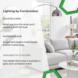 FurnitureboxUK Holden Energy Efficient Metal Floor Arc Standing Lamp Light With Marble Base (Including Bulb) in Silver - thumbnail 5