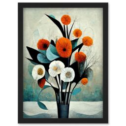 Artery8 Flowers Floral Display Bouquet Modern Abstract Teal Orange Artwork Framed Wall Art Print A4 in Black - thumbnail 1