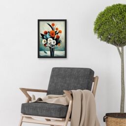 Artery8 Flowers Floral Display Bouquet Modern Abstract Teal Orange Artwork Framed Wall Art Print A4 in Black - thumbnail 2