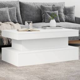 Berkfield Home Coffee Table with LED Lights White 90x50x40 cm - Size: 90 x 50 x 40 cm - thumbnail 2