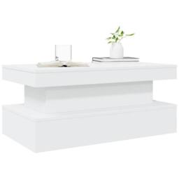 Berkfield Home Coffee Table with LED Lights White 90x50x40 cm - Size: 90 x 50 x 40 cm - thumbnail 6