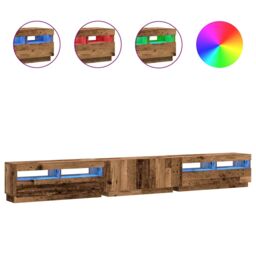 Berkfield Home TV Cabinet with LED Lights Old Wood 300x35x40 cm Engineered Wood in Brown - Size: 300 x 35 x 40 cm - thumbnail 2