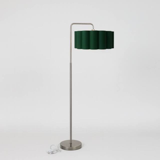CGC Lighting Kyra Brushed Nickel Angled Floor Lamp with Large Scalloped Lampshade in Dark Green - image 1