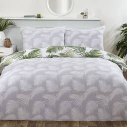 Smart Living Polycotton Floral Palm Print Reversible Duvet Cover With Pillowcase in Green - Size: Double - thumbnail 2