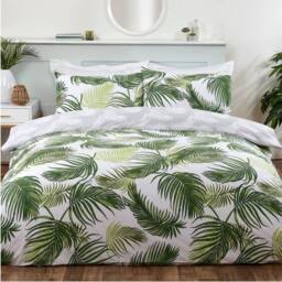 Smart Living Polycotton Floral Palm Print Reversible Duvet Cover With Pillowcase in Green - Size: Double - thumbnail 1