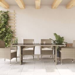 Berkfield Home Garden Table with Glass Top Light Grey 190x80x74 cm Poly Rattan - Size: 190 x 80 x 74 cm - thumbnail 3