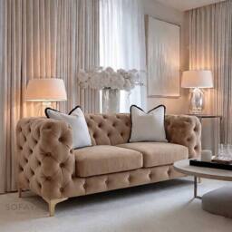 Sofaya Monaco Chesterfield Velvet Cushions Sofa 2 Seater Couch in Light Brown - thumbnail 1
