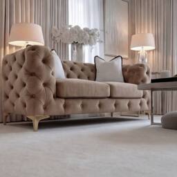 Sofaya Monaco Chesterfield Velvet Cushions Sofa 2 Seater Couch in Light Brown - thumbnail 3
