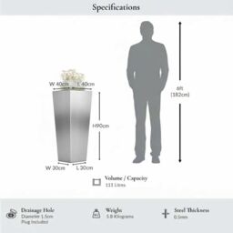 Access Garden Products 90cm Zinc Galvanised Silver Tall Tapered Square Planter - thumbnail 4