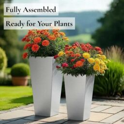 Access Garden Products 90cm Zinc Galvanised Silver Tall Tapered Square Planter - thumbnail 3