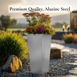 Access Garden Products 90cm Zinc Galvanised Silver Tall Tapered Square Planter - thumbnail 2