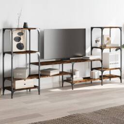 Berkfield Home TV Cabinet Smoked Oak 206.5x28.5x95 cm Engineered Wood in Brown - thumbnail 1