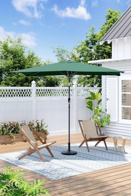 H&O Direct Rectangular Green Waterproof Parasol for Outdoor with Resin Woven-Pattern Base - image 1
