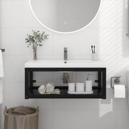 Berkfield Home Wall-mounted Bathroom Washbasin Frame Black 79x38x31 cm Iron - Size: 79 x 38 x 31 cm